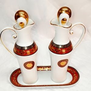 Limoges cruet -  oil & vinegar cruet w tray 24k - porcelain